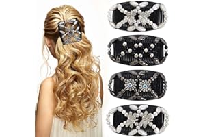 ZIMOER 4 Stück Elastische Perlen-Haarkämme, Haarkamm zum Stecken, Haarkamm Elastisch Perlen, Kamm Doppel Clips für Damen Mädchen Haarschmuck, Haarspangen Dehnbar Kamm Doppel Clips