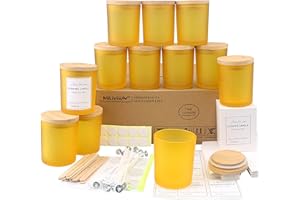 MILIVIXAY 12 Pack 7 OZ Frosted Yellow Glass Candle Jars with Lids and Candle Making Kits - Bulk Empty Candle Jars for Making Candles - Spice, Powder Containers.