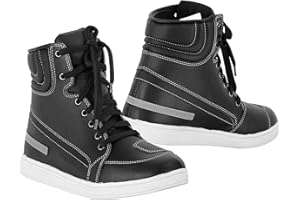 VASTER Motorcycle Men's Rider Shoes Motorbike Leather CE Armour Boots Waterproof Sneaker Fashion Black Colour with 4 Colour Laces (6 UK, Numeric_6)