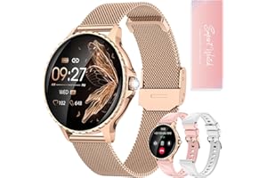 AIMIUVEI Reloj Inteligente Mujer con Llamadas, 1.27" HD Smartwatch 3 Correas, Diseño Diamante, 200+ Esferas Frecuencia Cardíaca SpO2 Sueño Ciclo Menstrual, 113 Modos Deportivos Android iOS Oro (Caja de Regalo)