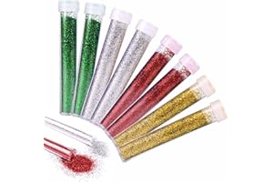 MA NASIR Glitter Tubes Safe Non Toxic Ultra Fine Set Kids Glitter Powder Shakers Tubes for Slime Body Nail Face Hair Eye Shadow Makeup Art & Craft Applications Assorted Colors (8Pack)