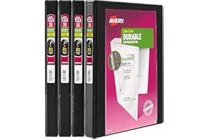 Avery Trwała taśma wzrokowa, ukośne pierścienie 1/2", pojemność 120 arkuszy, DuraHinge, 4 czarne segregatory 3-pierścieniowe (5736)