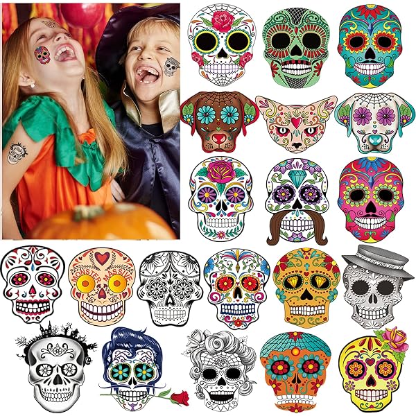 BOOMTOP Halloween Bastelset – 12 Schädel-Anhänger, Bunt, Mit Aufklebern