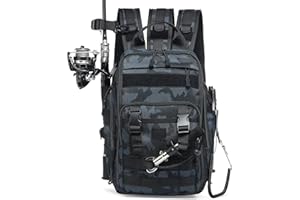 SUIKIHUM Fishing Backpack with Rod Holder, Oxford Convertible Tackle Sling Crossbody Bag with Multi Pocket for Men and Women