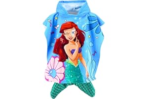 Disney Princesas Toalla con Capucha para Niñas, Toalla de Playa, Toalla de Baño, Ariel Poncho Toalla para Niñas, Toalla Natación Infantil