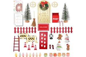Brezoy 48 Stück Wichteltür Set, Wichtel Zubehör Weihnachten Set, Wichtel Baustelle, Weihnachtswichtel Weihnachten Komplett, Briefkästen, Stiefel, Leiter, Weihnachtsbaum Schilder,und Andere Zubehör