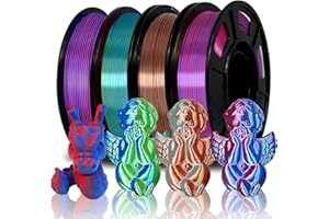 Filament Eono - Lot de 4 bobines de 250 g - PLA bicolore 1,75 mm - Rouge mat/bleu, soie argenté/cuivre, rose soyeux, bleu soie 2/vert