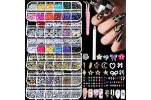 Nagelberlocker, 6 lådor guldsilver nagelberlocker 3D guldbåge stjärna nagelkonst dekoration 6 200 strass färgglada stenar AB pärlor diamanter, 3D legering båge nageldekoration för kvinnor nagel