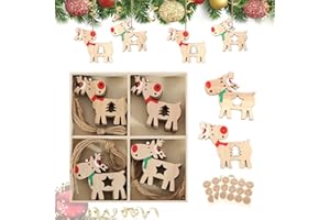 ZHSIHAI Weihnachtsschmuck aus Holz, Anhänger Weihnachten Holz, Weihnachtsbaumschmuck Holz, 24 Holz Weihnachtsdeko Anhänger, Christbaumschmuck aus Holz, Christbaumschmuck Mit Rentier.