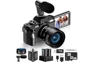 GENERIC Digital Cameras for Photography with 180° Flip Screen，Vlogging Camera for YouTube 4K 48MP，DSLR Cameras with 32GB TF Card,2 Batteries (MJ-Black)