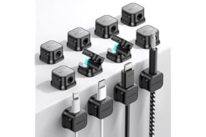 JOYROOM 12 Pack Cable Tidy Clips Adjustable Cord Organiser Magnetic Cable Management Self Adhesive Wire Holder for Desk, Nightstand, Charging Cables, HDMI, USB, Audio Cable, Office, Home,Black