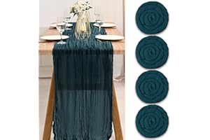 TERUNTRUE 4 Pack Dark Teal Cheesecloth Table Runner Dark Teal Table Runner, Semi-Sheer Gauze Tablecloth 10Ft Rustic Decorations for Kitchen Wedding Holiday Party Supplies(Dark Teal, 300cm)