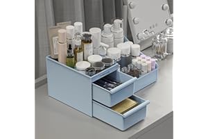 DancesCat Organizer do Makijażu z Szufladami, Organizery na Kosmetyki o Dużej Pojemności, Organizer do Pielęgnacji Skóry do Toaletki, Idealny Organizer na Biurko do Komody i łazienki (Niebieski)