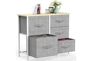 IMURZ Chest of Drawers,Fabric Storage Drawers wtih 5 Units Large Storage Space,Sturdy Steel Frame Chest of Drawers Bedroom for Living Room, Nursery Room, Hallway etc, Gray, 30 x 85 x 70 cm