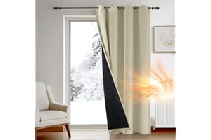 Deconovo Double Layers Blackout Curtain Eyelet, Door Curtain Double Layers Blackout Curtain Eyelet, 90 Inch Drop Thermal Curtain for Bedroom, 52 x 90 Inch, Beige, 1 Panel