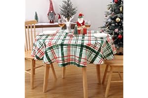 HAPTEROUSE Okrągły obrus dekoracja świąteczna wodoodporny obrus do jadalni obrus w kratę odporny na zalanie zmywalny obrus, czerwony i zielony obrus, 152 cm
