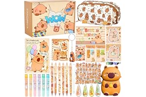 Zadoreck Papeterie Cadeau,30 Pièces Capybara Ensemble Complet de Fournitures Scolaires Kawaii Capybara Trousse-Idée Cadeau pour Fille Garçon 4-15 Ans, Anniversaire, Noël & Fêtes