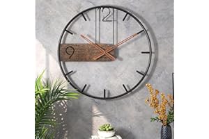 ‎GUDEMAY GUDEMAY Wanduhr Groß Vintage XXL 40 cm Durchmesser, Retro landhausstil ohne tickgeräusche lautlos Uhr Wand Metall modern Wanduhren für Wohnzimmer, Küche, Schlafzimmer - Schwarz/Braun
