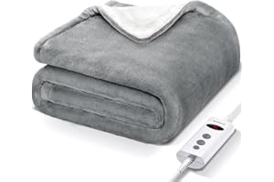 Wchiuoe Coperta Elettrica, Coperta Elettrica 180x130 cm per Ufficio Camera da Letto, 10 Livelli di Calore e Timer 9 Ore, Lavabile in Lavatrice, Grigio