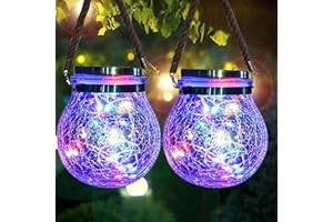eaaerr Lanterne Solaire Extérieur, 2 Pièces 30LED Lumière de Jardin Solaire Étanche Mason Jar Solaire Lampe Suspendues Lanternes Solaires Décoratives pour Terrasse, Balcon, Patio(multicolore)