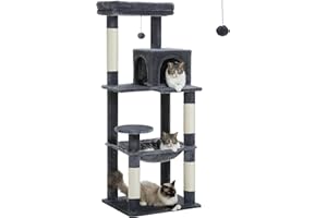 PAWZ Road Drzewko dla kota dla dużych kotów z metalowym pluszowym dużym hamakiem, wieża dla kotów domowych, z 2-drzwiowym domkiem mieszkalnym, 6-poziomowa półka dla kotów z drapakami i dużym okoniem,