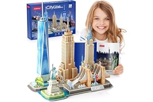 CubicFun 3D Puzzle for Kids New York City Skyline Building Model Kits, US DIY Decoration and Souvenir Gift for Adults and Kids, Statue of Liberty, Empire State Building, Chrysler Building, 123 Pieces