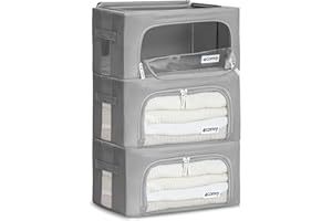 4CONVY Scatole per Armadio Rigide con Cerniera – [2024 MATERIALE AGGIORNATO] Contenitori per Armadio per Vestiti, Trapunte – Organizzatore Armadio con Struttura in Metallo Pieghevole - 3x24L