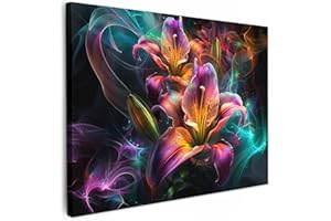 MuchoWow© Impression sur Toile Peinture 40x30 cm Tableau Mural Decoration Salon Abstrait Boheme Tableaux Murale Moderne Coloré - Fleurs - Noir - Boheme Chic - Abstrait