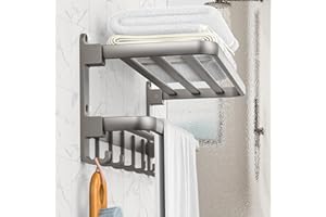 AIKER Toalleros De Baño Sin Taladro Mejorado,Toallero De Baño Engrosado,Reforzado Y Estable Montado En La Pared con 9 Ganchos para Toallas,60 Cm Accesorios Baño con Dos Modos De Instalación-Gris