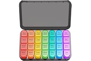 Zoolion Pill Box 4 Times a Day, 7 Days Pill Organiser Box with 28 Compartments, Weekly Pill Case for Morning Noon Evening and Bed Time
