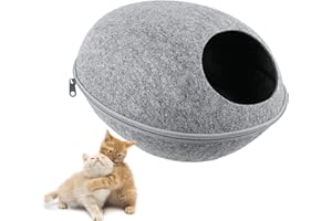 Wuudi Filcowa jaskinia dla kotów, zdejmowane gniazdo dla kota z miękką poduszką, namiot dla kota z zamkiem błyskawicznym, przytulna jaskinia w kształcie skorupy jajka dla kotów i psów