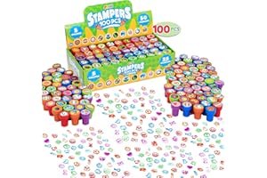 JOYIN 100 Pcs Assorted Stamps for Kids Self-Ink Stamps (50 Different Designs, Plastic Stamps, Dinosaur Stampers, Zoo Safari Stampers) for Easter Egg Stuffers, Party Favor, Teacher Stamps