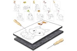 JSRQT Punteruolo per Carta Bambini Dai 4 Anni In Su con 2 Base In Feltro 2 Aghi 10 Immagini da Ricamo Kit Completo Legno Tappetino Artigianato Punteruoli Fai-Da-Te Creativi Cucito e Creazioni