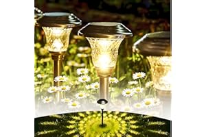 BEAU JARDIN 4 Pack Metal Garden Solar Lights Outdoor Waterproof 900mAh LED Solar Stake Lights Weatherproof Glass Lens Stainless Steel Pathway Lighting Sun Powered Landscape Lawn [Energy Class A]