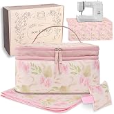 Askellar&reg; Large Empty Sewing Box with Adjustable Dividers, Sewing Machine Mat and Pin, Portable Sewing Organizer with Handle