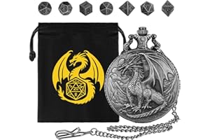 DND NURD Set di mini dadi DND con custodia per orologio da tasca Steampunk Dragon, 7 dadi poliedrici in metallo, regali D&D con sacchetto regalo logo drago, accessori per giochi da tavolo e gioco di ruolo