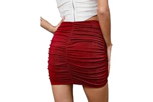 Missufe Damska rozciągliwa, wysoka talia, marszczona, podkreślająca figurę, dzianina, elastyczna spódnica na imprezę, krótka spódnica