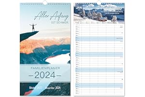 INDEME Familienplaner 2024 - Familienkalender 2024 5 Spalten, 14-Monate-Wandkalender 2024 von Oktober 2024 bis Dezember 2024, 43.4 x 23.5 cm, Inspirierende Zitate