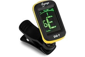 Django Guitar Tuner by Pick Geek | for Acoustic, Bass, Electric, Ukulele, Violin, & Classical Guitars | Fast and Accurate | Includes Chromatic Tuning | Clip-on and Easy To Use | Battery Included