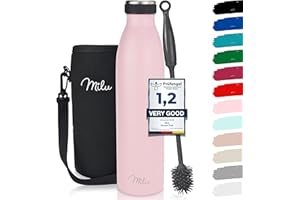 Milu - Thermos in acciaio inox da 350/500/750/1000ml/1,5L borraccia termica, a prova di perdite, a doppia parete, adatta per bevande gassate, con spazzola per la pulizia (Rosa, 750ml)