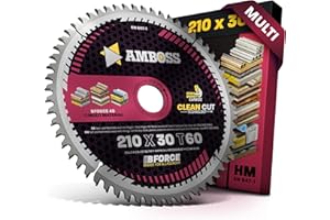 HM Kreissägeblatt 210x30 Z60 Flachzahn mit Wechselfase für Multi - Feinschnitt. AMBOSS WERKZEUGE® Sägeblatt 210mm komp. zu HBM 210 DeWalt DWE7485 Dewalt DCS777T2-QW. Festool. Einhell. Parkside. Dewalt