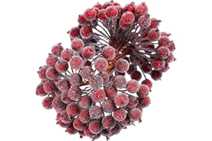 Tatuo Artificial Frosted Holly Berries Fake 12 mm Mini Christmas Fruit Berry Flower Decor (Dark Red, 400)