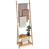 Porte-serviettes 3 Barres Avec étagère – Design Noir Et Bois – 84,5 X 60,5 X 31 Cm – Sans Fixation, Pour Salle De Bain Ou Chambre