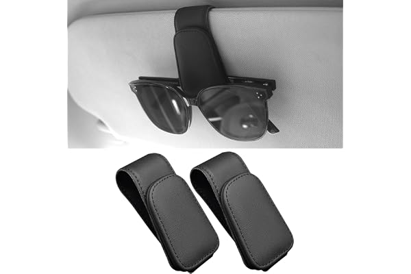 Anwlki Lot de 2 Porte Lunettes pour Voiture magnétiques en Cuir pour visière de Voiture, Porte Lunettes Voiture Clip de Carte de Ticket (Noir)