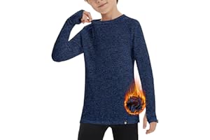 Soneven sous-vêtements Thermiques pour Enfants, Unisexe, Chaud en Polaire, t-Shirt de Sport pour Filles, t-Shirt à Manches Longues pour Enfants avec Trou pour Le Pouce pour l'hiver