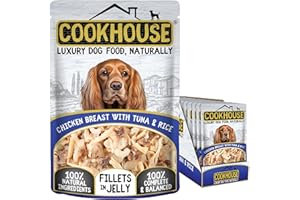 COOKHOUSE 100% Natural & Complete Luxury Wet Dog Food - 15 x 100g Pouches - Chicken Breast with Tuna & Rice - Fillets in Jelly