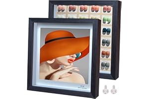 Houstimi Solid Wood Shadow Box Frame 8x8 Black Picture Frames 3D Deep Box 2 Pack Small Shadow Box Display Case Internal Depth 0.6 inches for Wall Or Tabletop