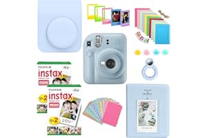 Clikoze Instant Camera Bundle with Fujifilm Mini 12 Pastel Blue Camera, Fujifilm 40 Shot Mini Film, Clikoze Mini 12 Case, Mini Album Book, Film Stickers, Colour Filters and Accessories