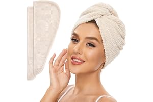 SimpleField 2 Pack Microfiber Hair Towel Wrap for Women, Anti Frizz Quick Drying Hair Turban for All Hair Style, Absorbent and Lightweight (Beige)
