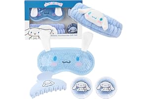 Hello Kitty Sanrio Cinnamoroll Set Accessoires Beauté, Masque Yeux Rafraîchissant, Bandeau Skincare, Pince Cheveux, Patches Gel, Cadeau Femme Ado (Bleu Cinnamoroll)